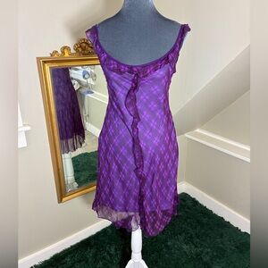 Vintage Betsey Johnson 100% silk Plaid Ruffled Slip Dress Size Medium